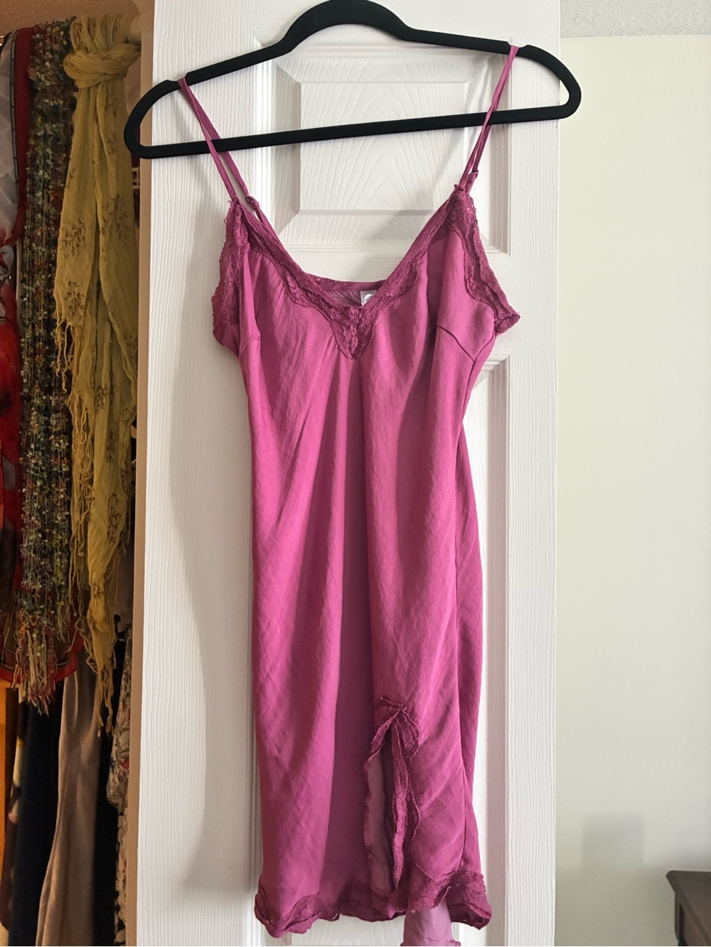 Urban Outfitters Fuchsia Lace-Trim Slip Dress